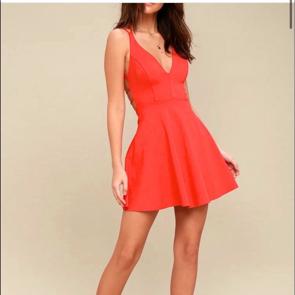 Lulus believe in love backless red skater dress